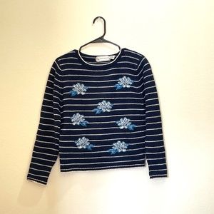 Evan Picone Blue and White Flower Sweater